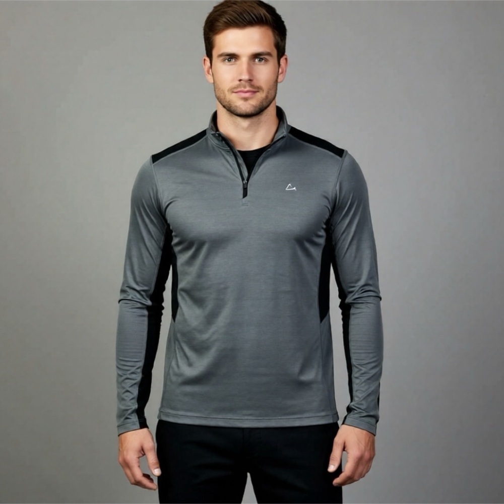 Paradox Long Sleeve Base Layer Tshirt Mens Size Small Black Grey 1/4 Zip Stretch